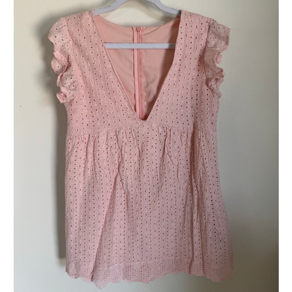Pink Eyelet Embroidered‎ Dress Mini Women's Size Medium Baby Shower Wedding